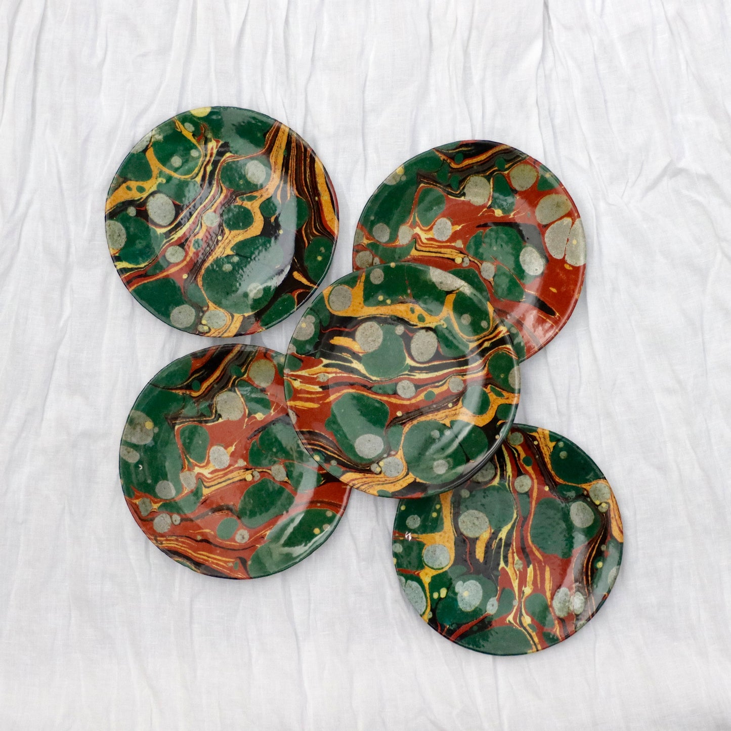 “John Derian” Green Red Yellow Marble Saucer