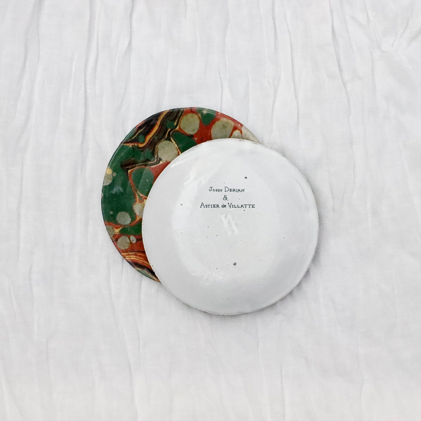 “John Derian” Green Red Yellow Marble Saucer