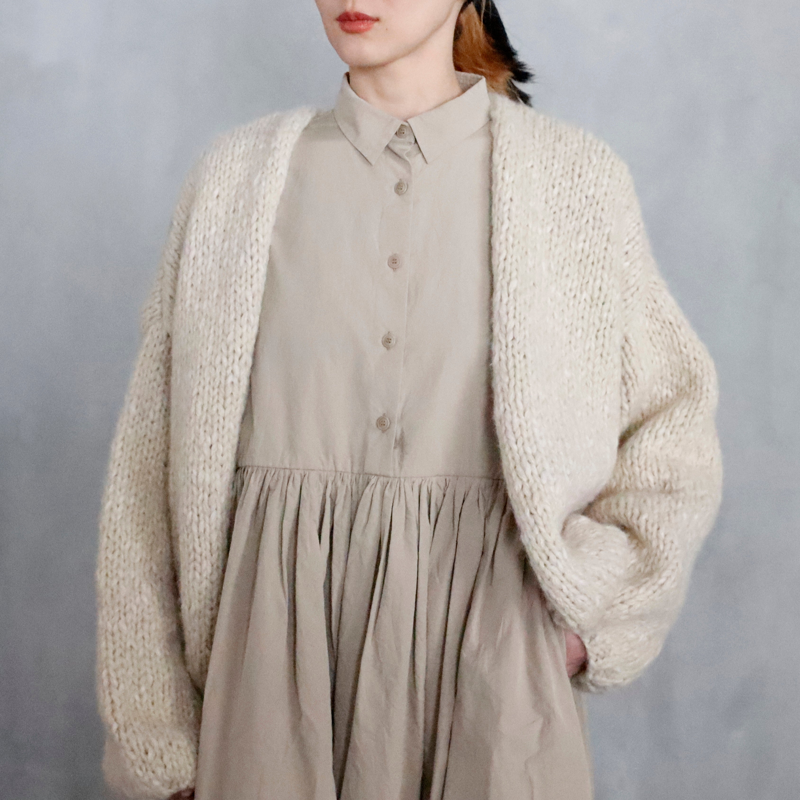CASEY CASEY モヘアカーディガン CASEY CASEY Short Mohair Cardigan in Khaki Curated at Jake and Jones