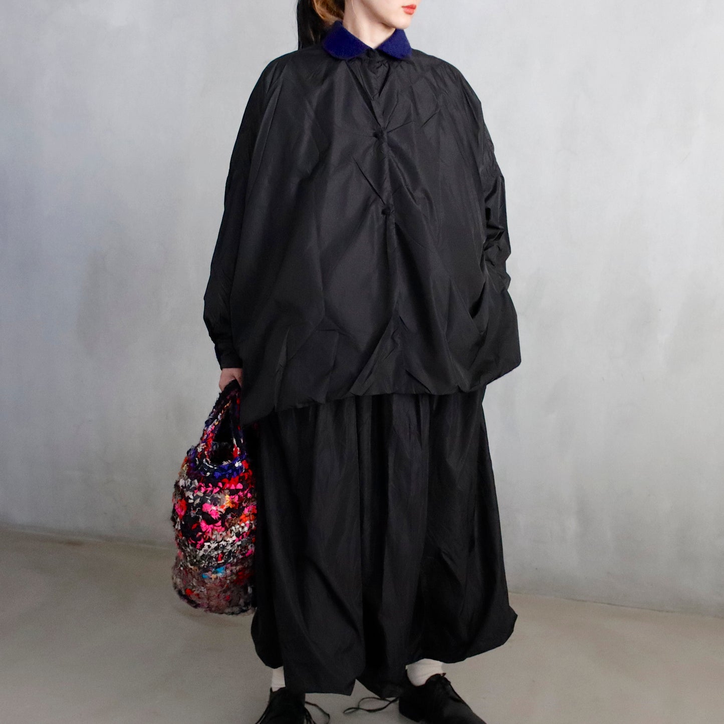 reversible shirt jacket larghissima corta double lavata - black / electric blue